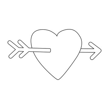 recommend clip art: Heart with arrow love symbol, Valentines Day design element, flat vector outline for coloring book