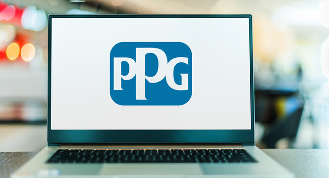 Laptop computer displaying logo of PPG Industries