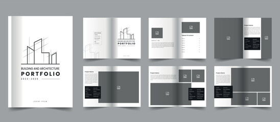 Minimal building architecture portfolio template and interior portfolio layout design, brand guidelines