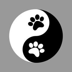 Yin Yang vector symbol without border with animal footprints instead of circles. - obrazy, fototapety, plakaty