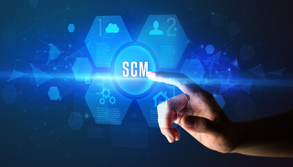 Hand touching digital button concept