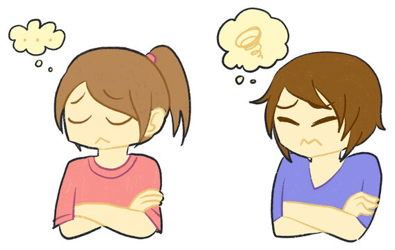 Two people thinking in cartoon style