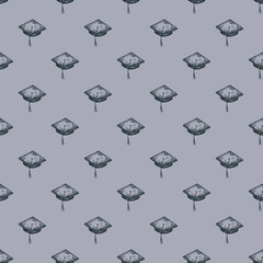 Graduate hat engraved seamless pattern. Vintage element education in hand drawn style. Sketch texture for fabric, wallpaper, textile, print, title, wrapping paper. Vector illustration.