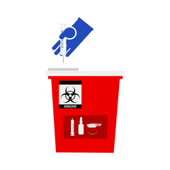 Illustration of a sharps medical biohazard wastes with a red container on isolated background