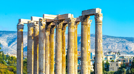 Olympieion Historic buildings and ruins of a temple Athens Greece.