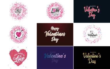 Vector illustration of a heart-shaped wreath with Happy Valentine's Day text