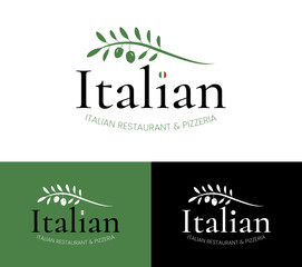 Italian Restaurant and Pizzeria Logo with Abstract Olive Branch