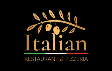 Elegant Italian Restaurant & Pizzeria Logo with Gold Olives