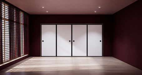 Viva magenta color room japandi design on minimal muji room interior.