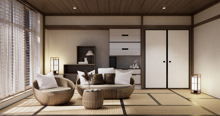 Muji Sofa armchair on Living room empty japandi style.