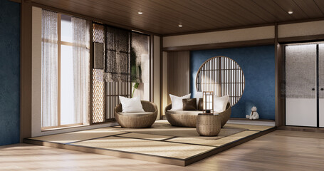 Minimalist interior ,Sofa furniture and plants, modern blue sky room design.