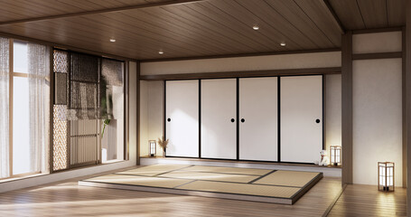 Muji style, Empty wooden room,Cleaning japandi room interior,
