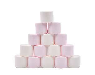 Heap of marshmallows isolated on white background.