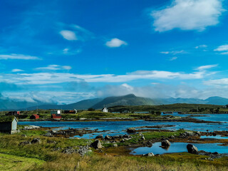 landscape with lake , image taken in Lofoten islands, norway , scandinavia, , europe , image taken in Lofoten Islands, Norway, Scandinavia, North Europe