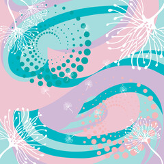 printed square scarf design template with an abstract floral pattern