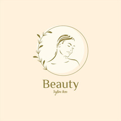 Line art woman beauty logo icon template