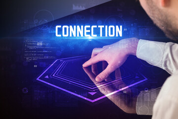 Hand touching digital table concept