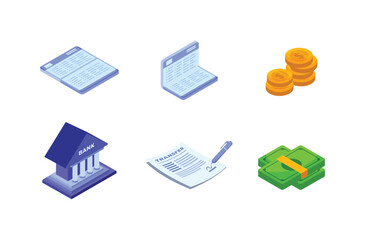 Bank building.Money deposit,Deposit banking,finance,bank transactions,transfer agreement,bank service.Bank transactions isometric set vector.