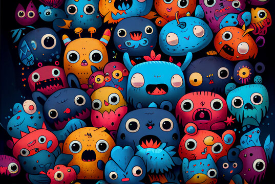 Cute colorful little monster pattern