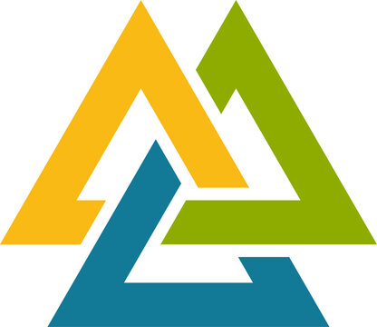 Tricolor valknut symbol. interlocked triangles