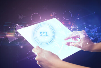 Hand holdig futuristic tablet concept