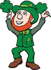 cartoon leprechaun with shamrock