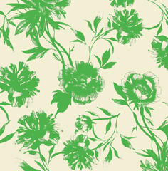 white background green drawing flower pattern