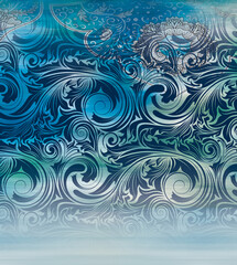 abstract blue background with waves Paisley patterns