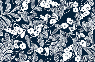 seamless floral pattern leaf white flowers