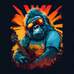 Rock 'n' Roll Gorilla with a guitar - By Generative AI