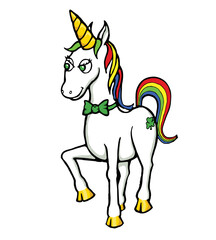 cartoon unicorn with rainbow mane of hai