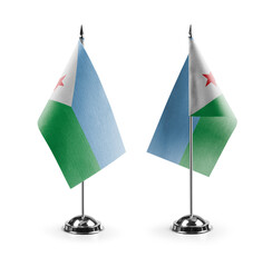 Small national flags of the Djibouti on a white background
