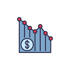 Falling Chart with Dollar Currency icon vector Hyperinflation concept colored icon