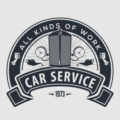 Car repair service, vintage Logo design concept with retro radiator grill and car headlights. Vector illustration