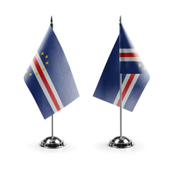 Small national flags of the Cape Verde on a white background