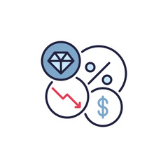 Hyperinflation vector colored icon with diamond and dollar symbols