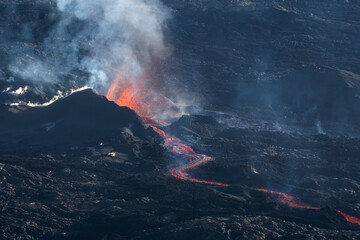 Erupting volcano close up (Reunion Island)