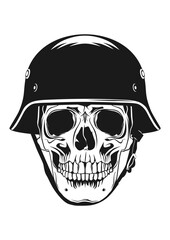 Front view of a human skull with a helmet on. Vector.