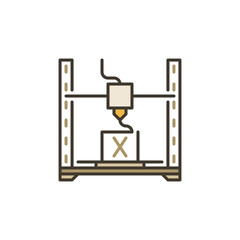 Vector Three-Dimensional Printing or 3d printer concept colored icon