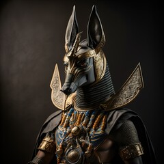 Anubis god warrior antropomophized in armour - obrazy, fototapety, plakaty