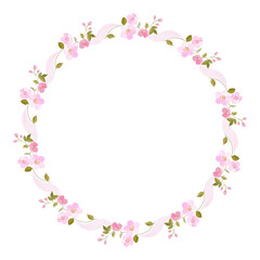 Pink floral wreath with delicate flowers and leaves