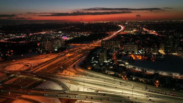 Aerial cinematic Fairview mall DVP 401 sunset 7
