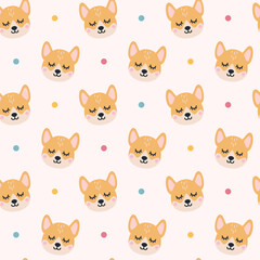 Seamless Pattern With Cute Corgi. Wrapping Paper With Cute Dogs On A Light Background.