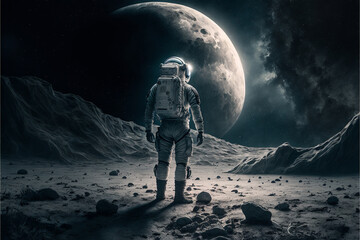 Fototapeta na wymiar Astronaut Wandering on the Moon created with Generative AI