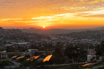 Dramatic sunset in Los Angeles with Glendale in the distance