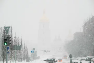 Papier Peint photo autocollant Kiev Kyiv - Ukraine, Saint's Mitchael's cathedral in heavy snow 