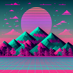 Vaporwave pattern, 80s and 90s style background illustration