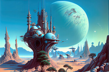 Naklejka premium Sci-fi Landscape