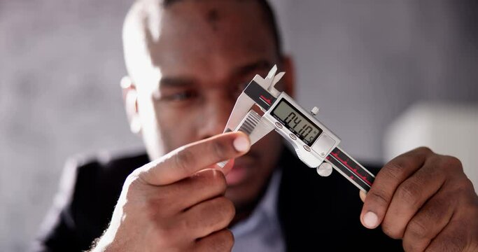 African Man Hand Holding Digital Caliper Measuring