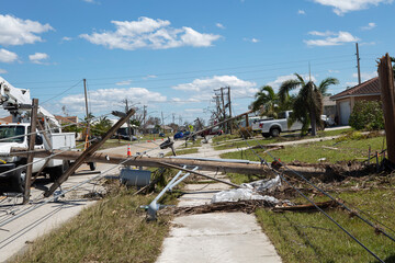Downed Power Pole and Hurricane Damage in Cape Coral, Florida